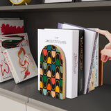 Multicolor Arches retro wooden bookend on a dark shelf with books