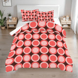 70s Retro Comforter Set: Queen Size Microfiber Bedding with Pink Circle Print