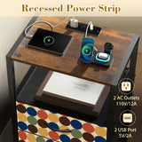 Retro Midcentury Bedside Table - Cabinet with Power Strip & 2 Drawers