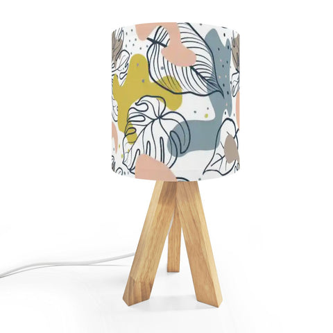 Floral 60s Retro Wooden Tripod Table Lamp – Midcentury LED Smart Light