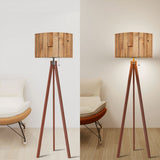 Nordic Tripod Floor Lamp with Wood Grain Shade and Remote LED Light