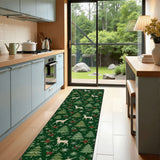 Green Woodland Christmas Runner Rug 24" × 120" – Deer & Pine Trees