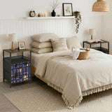 Retro Atomic Side Table with Power Outlets - Nightstand with Two Drawers