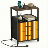 Retro 70s Striped Bedside Cabinet with Integrated Power Access