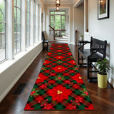 Poinsettia Christmas Runner Rug 24" × 120" – Red & Green Plaid