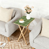 Checkered Green White Retro TV Trays Set of 4 with Wooden Storage Rack