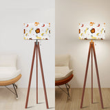 1960s Atomic Tripod Floor Lamp, Mid Century Cocktail Pattern Linen Shade