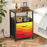 Retro 70s Sunset Midcentury Bedside Table with Power Strip & Drawers