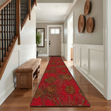Red Holidays Season Vintage Style Hallway Retro Runner Rug with Pine Cones