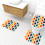 70s Style Bathroom Mat Set | Retro Midcentury 3-Piece Rugs, Multicolor Waves