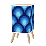 Retro Scandi Square Small Trash Can with Lid, 1970s Peacock Blue Circles