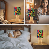 Retro Memphis Style Tripod Table Lamp – Linen Shade Smart LED Bedside Light