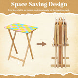 Retro 50s Pastel Lemon Wooden TV Tray Tables - Set of 4 with Stand