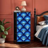 Blue Retro 70s Peacock Eyes Bedside Table with Charging Station