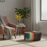 70s Retro Black Rainbow Inflatable Ottoman – Midcentury Footstool Lounge Seat