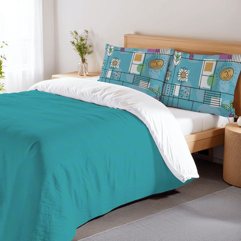 50s Pattern Queen Size Microfiber Comforter Set: Retro Midcentury Bedding
