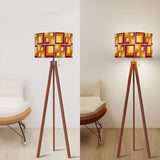 70s Retro Tripod Floor Lamp: Yellow Brown Linen Shade, Smart LED
