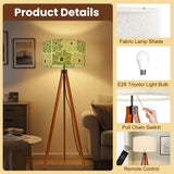 Retro Scandi Nordic Tripod Floor Lamp, Green Tones Flowers