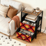 Retro 70s Accent Side Table - Nightstand with Built-In Charging Station