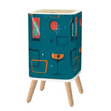 Retro 50s Small Trash Can with Lid, Atomic Mid Century Pattern Blue