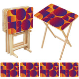 Sunset Geometric retro TV tray set of 4, open table and four folded trays with storage rack