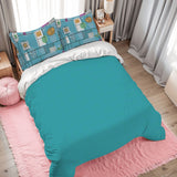 50s Pattern Queen Size Microfiber Comforter Set: Retro Midcentury Bedding