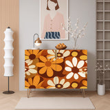 Retro 70s Floral Wooden Storage Cabinet, Midcentury Modern Home Furniture