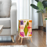 Retro Nordic Square Small Trash Can with Lid, Atomic Mid Century Pattern