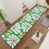 Floral 70s Multiple Sizes Runner Rug – Midcentury White Green Yellow