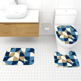 Retro Style Bathroom Mat Set | Retro Midcentury 3-Piece Rugs, Geometric Blue Black Brown White