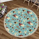 Cute Winter Woodland Animals Round Christmas Retro Rug with Tassels