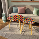 Triangle 60s Retro Tripod Nesting Table Set, Colorful Circles
