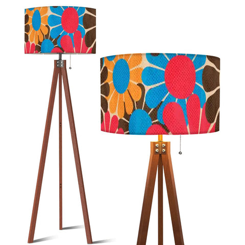 Scandi Retro Tripod Floor Lamp, 70s Funky Flowers