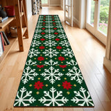 Green Snowflake Christmas Runner Rug 24" × 120" – Nordic Retro Style
