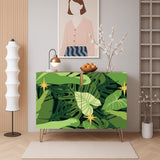 Mid Century Monstera Leaf Pattern Cabinet – Retro Storage with Hairpin Legs