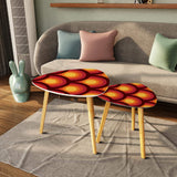 Triangle Peacock Eyes 70s Retro Tripod Nesting Table Set - Orange Red