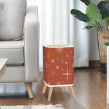 Retro Nordic Square Trash Can with Lid, Christmas Stars Celestial Brick Red