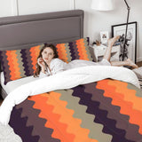 70s Retro Brown Orange Comforter Set: Queen Size Midcentury Microfiber Bedding