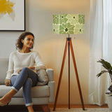 Retro Scandi Nordic Tripod Floor Lamp, Green Tones Flowers