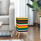 Scandi 1970s Retro Square Small Trash Can with Lid, Stripes Multicolor