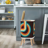 Retro Scandi Nordic Small Trash Can with Lid, Geometric Rainbow Black