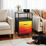 Retro 70s Sunset Midcentury Bedside Table with Power Strip & Drawers