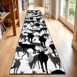Black & White Reindeer Runner Rug – Scandinavian Winter Retro Hallway Decor