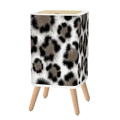 Retro Square Small Trash Can with Lid, Leopardskin Pattern