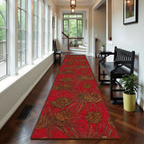 Red Holidays Season Vintage Style Hallway Retro Runner Rug with Pine Cones