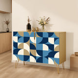 Retro Wooden Storage Cabinet – Geometric Blue Grey