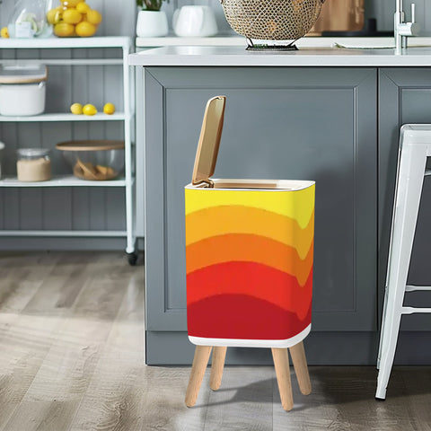 Retro Square Small Trash Can with Lid Flowing Wave Pattern, Red Orange Yellow