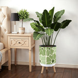 Floral 70s Retro Plant Pot with Wooden Legs: Green White Black Decor