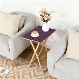 Dark Berry retro TV tray set of 4, next to a grey sofa with flowers