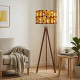 Retro 70s Midcentury Style Tripod Floor Lamp: Orange Brown Linen Shade, Remote